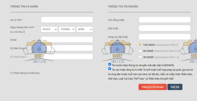 Tạo Tài Khoản 3BET Trực Tiếp Không Qua Đại Lý