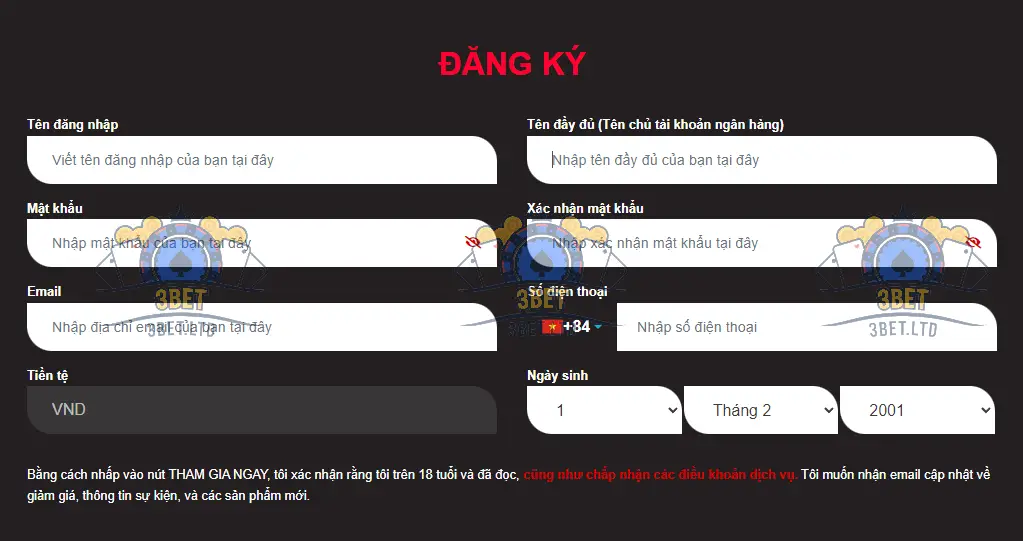 Hướng Dẫn Thiết Lập Tài Khoản 3BET Trên Máy Tính (PC)